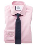  Extra Slim Fit Light Pink Small Gingham Cotton Dress Shirt Single Cuff Size 15.5/33 By Charles Tyrwhitt