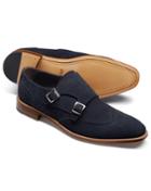  Navy Suede Double Buckle Monk Shoe Size 11 By Charles Tyrwhitt