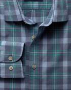 Charles Tyrwhitt Extra Slim Fit Blue And Green Check Heather Cotton Casual Shirt Single Cuff Size Large By Charles Tyrwhitt