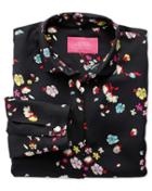 Charles Tyrwhitt Charles Tyrwhitt Women's Semi-fitted Black Multi Floral Print Silk Blouse Size 6