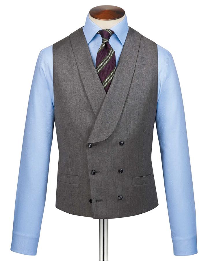  Grey Adjustable Fit Italian Twill Luxury Suit Wool Vest Size W36 By Charles Tyrwhitt