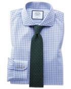  Slim Fit Non-iron Twill Sky Blue Gingham Cotton Dress Shirt French Cuff Size 14.5/33 By Charles Tyrwhitt