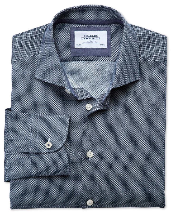 Charles Tyrwhitt Classic Fit Semi-spread Collar Business Casual Circle Print Navy Egyptian Cotton Dress Shirt Single Cuff Size 15.5/34 By Charles Tyrwhitt
