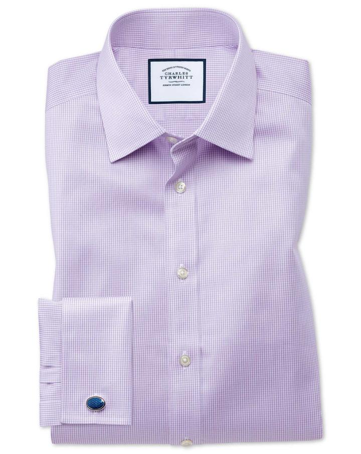 Charles Tyrwhitt Classic Fit Non-iron Puppytooth Lilac Cotton Dress Shirt French Cuff Size 15/33 By Charles Tyrwhitt