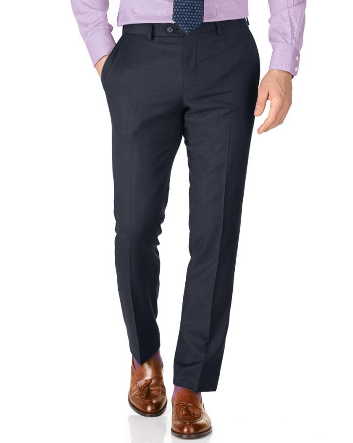 Charles Tyrwhitt Blue Slim Fit Sharkskin Travel Suit Wool Pants Size W38 L34 By Charles Tyrwhitt