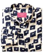 Charles Tyrwhitt Charles Tyrwhitt Women's Semi-fitted Navy And Cream Abstract Block Print Silk Blouse Size 6
