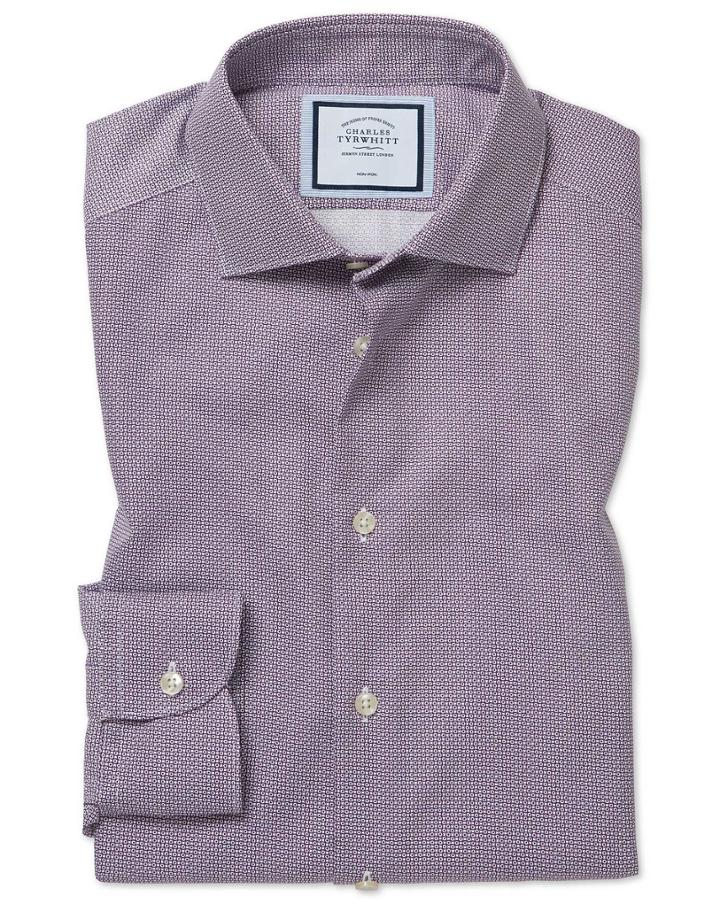  Classic Fit Non-iron Spot Print Purple Cotton Dress Shirt Single Cuff Size 15.5/33 By Charles Tyrwhitt