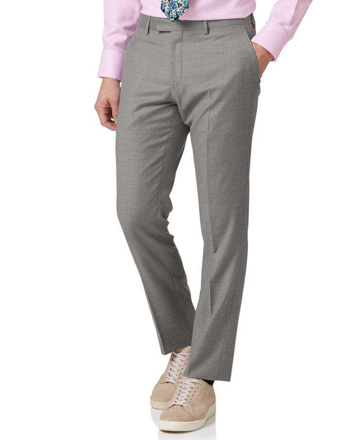  Silver Slim Fit Italian Suit Trousers Size W30 L32 By Charles Tyrwhitt