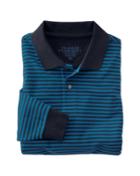 Charles Tyrwhitt Charles Tyrwhitt Slim Fit Navy And Blue Striped Pique Long Sleeve Cotton Polo Size Xxl