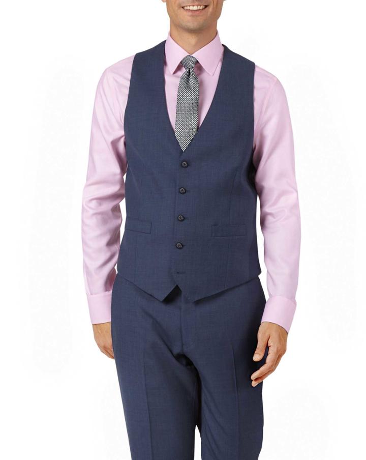 Charles Tyrwhitt Airforce Blue Adjustable Fit Sharkskin Travel Suit Wool Vest Size W40 By Charles Tyrwhitt