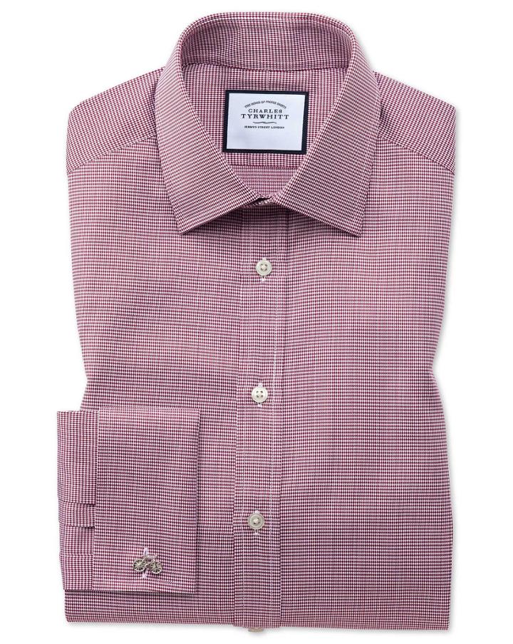  Classic Fit Red Small Puppytooth Egyptian Cotton Dress Shirt French Cuff Size 15.5/33 By Charles Tyrwhitt