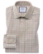  Classic Fit Navy And Berry Country Check Cotton Dress Shirt Single Cuff Size 17.5/35 By Charles Tyrwhitt