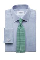  Slim Fit Non-iron Imperial Weave Blue Cotton Dress Shirt Single Cuff Size 15.5/34 By Charles Tyrwhitt