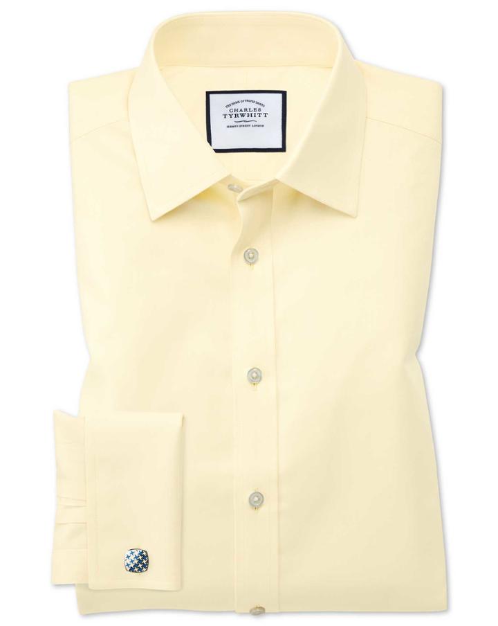Charles Tyrwhitt Classic Fit Non-iron Twill Yellow Cotton Dress Shirt French Cuff Size 15.5/33 By Charles Tyrwhitt