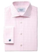 Charles Tyrwhitt Charles Tyrwhitt Extra Slim Fit Semi-spread Collar Textured Gingham Pink Cotton Dress Shirt Size 16/38