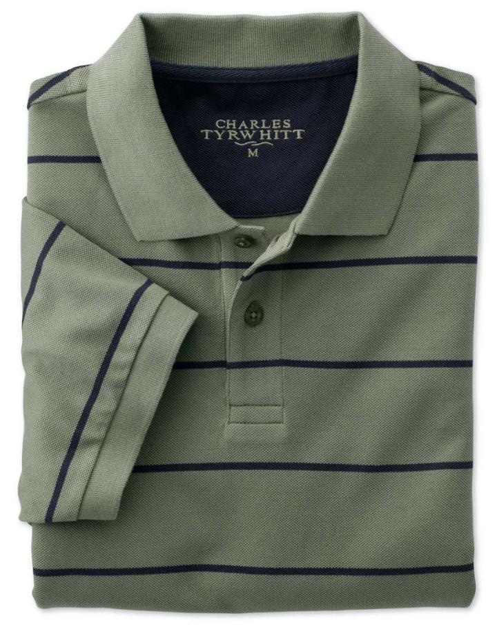 Charles Tyrwhitt Charles Tyrwhitt Classic Fit Green And Navy Striped Pique Polo Shirt