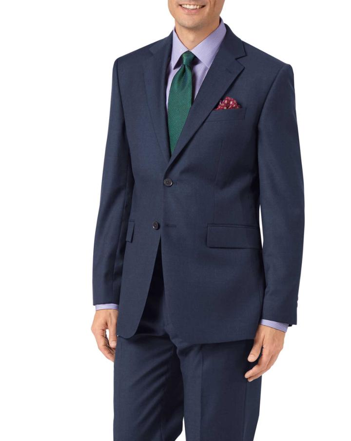 Charles Tyrwhitt Mid Blue Classic Fit Twill Business Suit Wool Jacket Size 40 By Charles Tyrwhitt