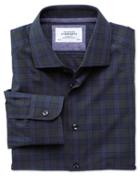 Charles Tyrwhitt Charles Tyrwhitt Classic Fit Semi-spread Collar Business Casual Melange Navy And Green Check Egyptian Cotton Dress Shirt Size 16/38