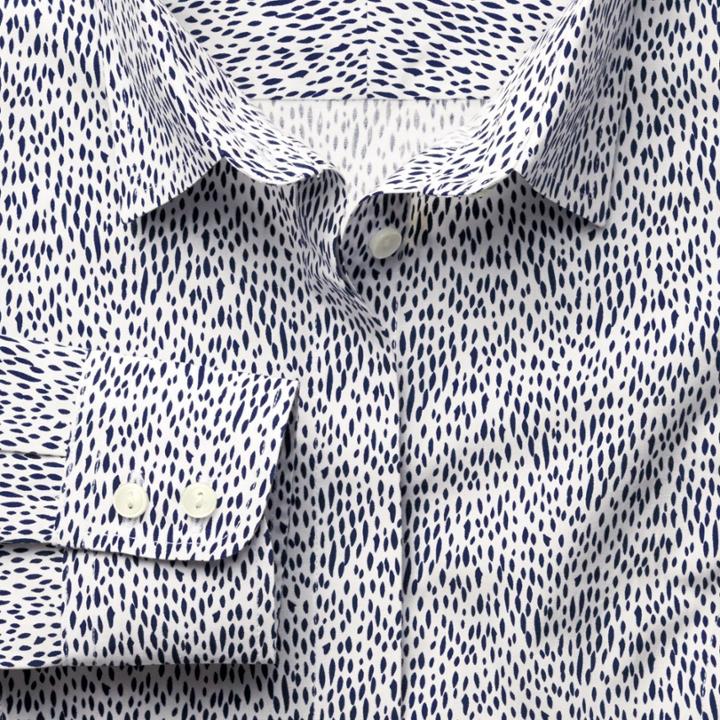 Charles Tyrwhitt Charles Tyrwhitt Women's Semi-fitted Non-iron Brush Strokes Navy Cotton Shirt Size 6