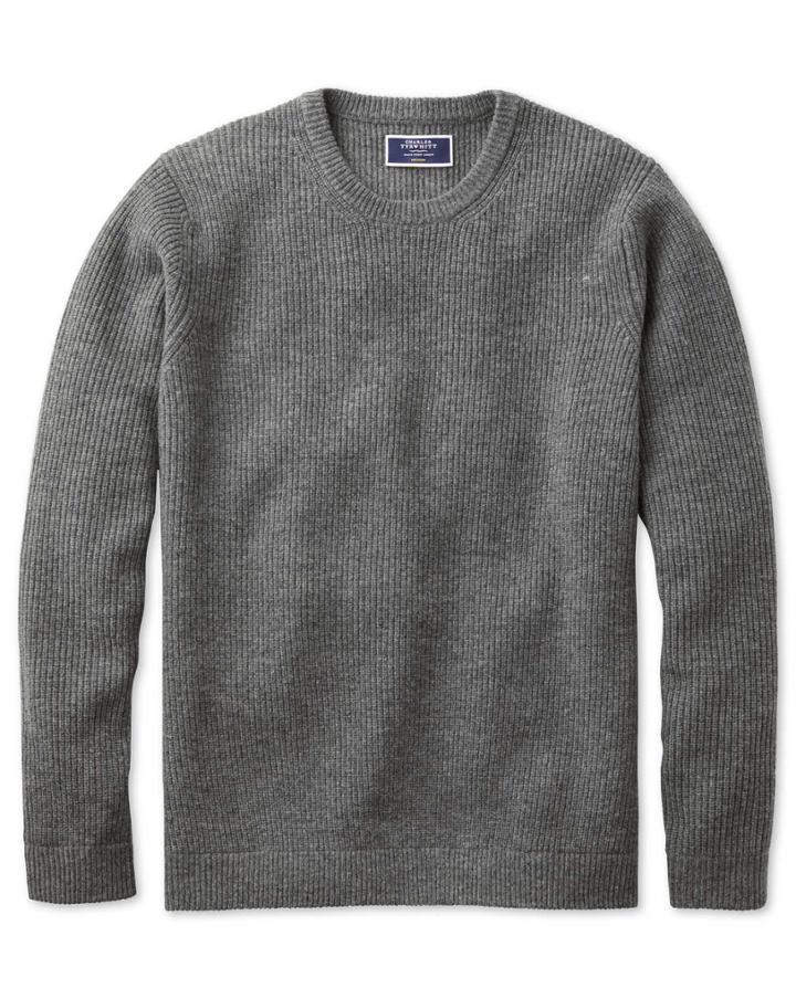  Grey Lambswool Rib Crew Neck Sweater Size Small By Charles Tyrwhitt