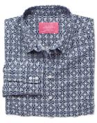 Charles Tyrwhitt Charles Tyrwhitt Women's Semi-fitted Linen Geometric Print Navy Shirt