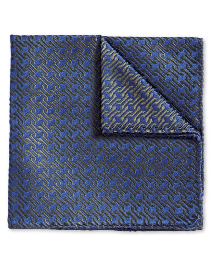 Charles Tyrwhitt Blue And Olive Retro Geometrics Luxury Silk Pocket Square By Charles Tyrwhitt