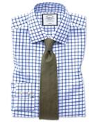  Extra Slim Fit Non-iron Royal Blue Grid Check Twill Cotton Dress Shirt Single Cuff Size 14.5/32 By Charles Tyrwhitt