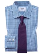  Classic Fit Small Gingham Navy Blue Cotton Dress Shirt French Cuff Size 16/38 By Charles Tyrwhitt
