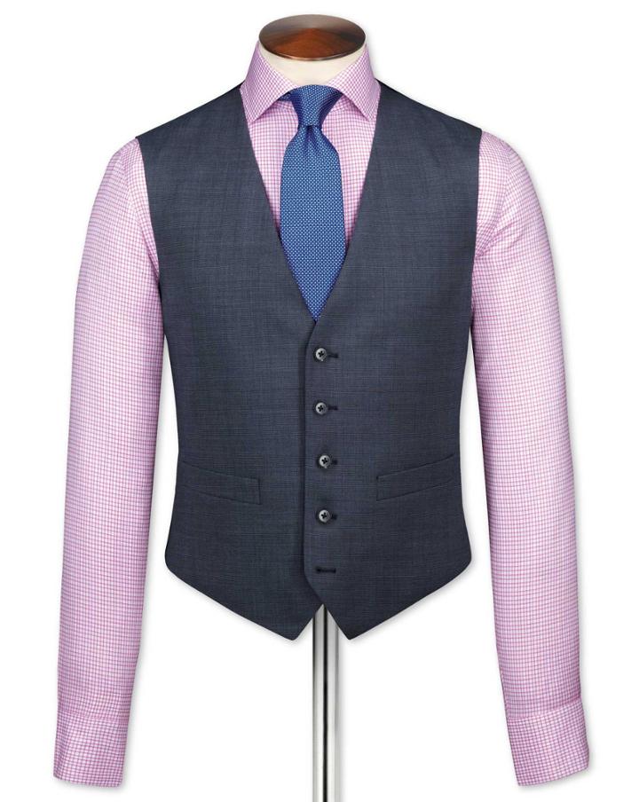 Charles Tyrwhitt Airforce Blue End-on-end Business Suit Wool Vest Size W36 By Charles Tyrwhitt