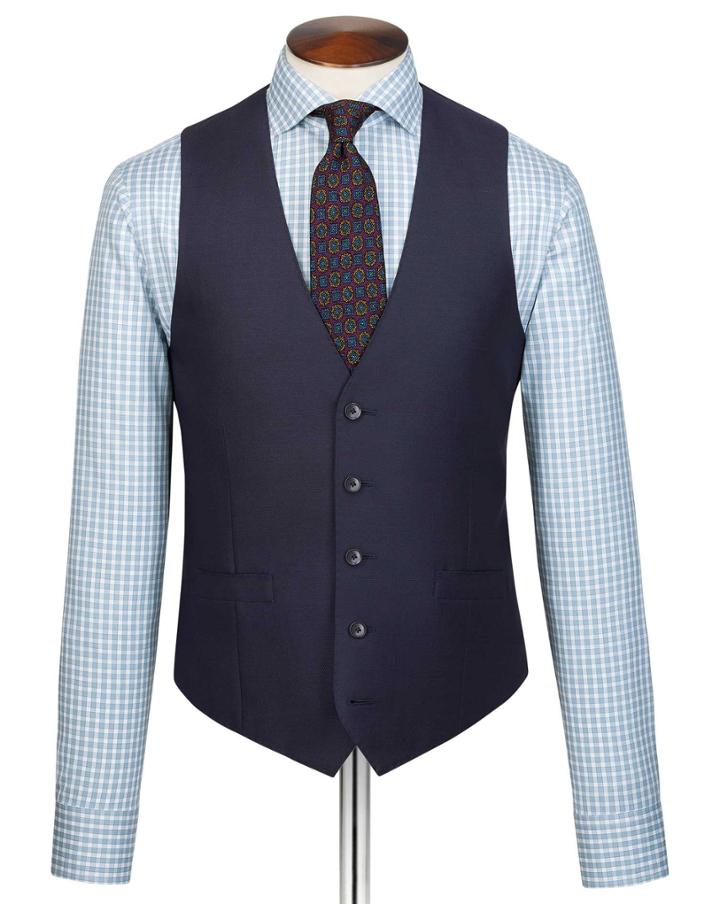  Navy Adjustable Fit Italian Suit Wool Vest Size W38 By Charles Tyrwhitt