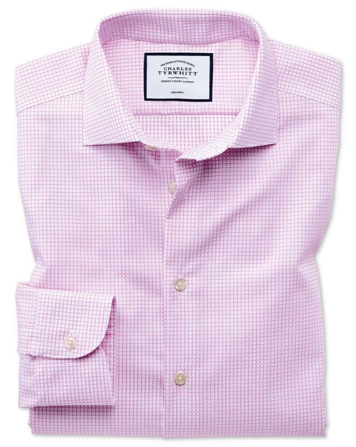  Classic Fit Business Casual Non-iron Modern Textures Pink Cotton Dress Shirt Single Cuff Size 18/36 By Charles Tyrwhitt