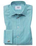 Charles Tyrwhitt Classic Fit Bengal Stripe Green Cotton Dress Casual Shirt Single Cuff Size 15.5/33 By Charles Tyrwhitt
