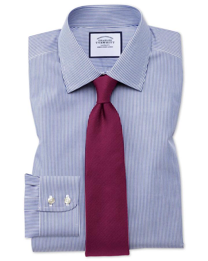 Charles Tyrwhitt Extra Slim Fit Non-iron Bengal Stripe Navy Cotton Dress Shirt French Cuff Size 14.5/32 By Charles Tyrwhitt