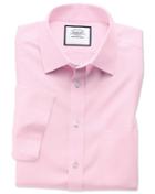 Charles Tyrwhitt Slim Fit Non-iron Poplin Short Sleeve Pink Cotton Dress Shirt Size 15.5/short By Charles Tyrwhitt
