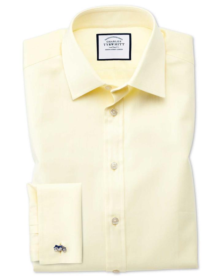 Charles Tyrwhitt Extra Slim Fit Fine Herringbone Yellow Cotton Dress Shirt Single Cuff Size 14.5/32 By Charles Tyrwhitt