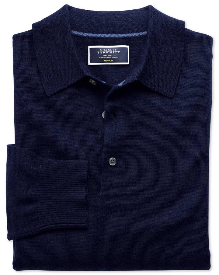 Charles Tyrwhitt Navy Merino Wool Polo Neck Sweater Size Large By Charles Tyrwhitt