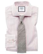  Slim Fit Non-iron Shadow Stripe Pink Cotton Dress Shirt Single Cuff Size 14.5/33 By Charles Tyrwhitt