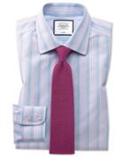  Classic Fit Non-iron Pink And Blue Multi Stripe Cotton Dress Shirt French Cuff Size 15.5/35 By Charles Tyrwhitt
