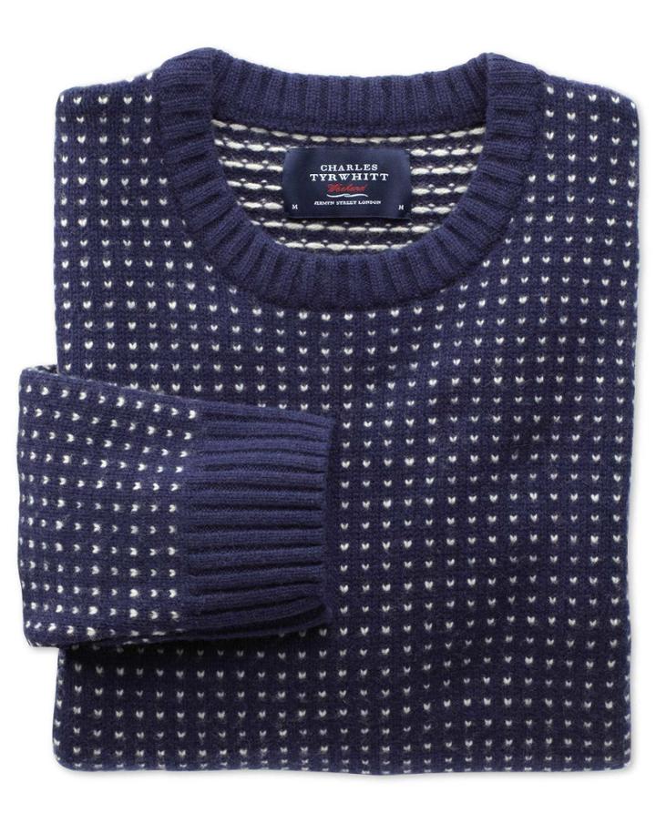 Charles Tyrwhitt Charles Tyrwhitt Navy Birdseye Crew Neck Wool Sweater Size Large