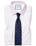 Slim Fit Brushed-back Basketweave Pink Stripe Cotton Dress Shirt Single Cuff Size 15/33 By Charles Tyrwhitt