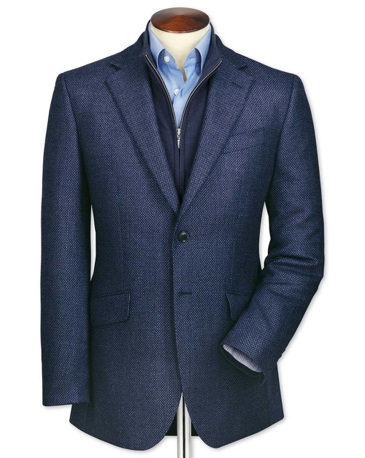 Charles Tyrwhitt Classic Fit Blue Birdseye Lambswool Wool Jacket Size 42 By Charles Tyrwhitt