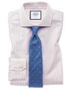  Extra Slim Fit Non-iron Shadow Stripe Pink Cotton Dress Shirt Single Cuff Size 15/33 By Charles Tyrwhitt