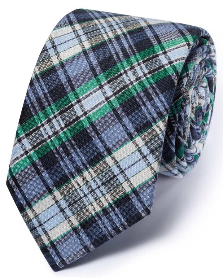 Charles Tyrwhitt Charles Tyrwhitt Blue And Green Silk Mix Classic Checkered Tie