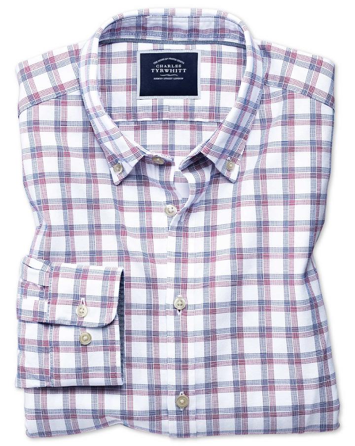  Extra Slim Fit Red And Navy Check Washed Oxford Cotton Casual Shirt Single Cuff Size Medium By Charles Tyrwhitt