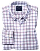  Extra Slim Fit Red And Navy Check Washed Oxford Cotton Casual Shirt Single Cuff Size Medium By Charles Tyrwhitt