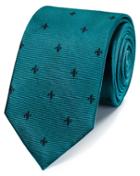  Teal And Navy Stain Resistant Fleur-de-lys Classic Silk Tie By Charles Tyrwhitt