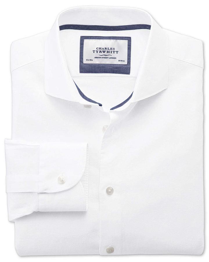 Charles Tyrwhitt Charles Tyrwhitt Extra Slim Fit Spread Collar Business Casual Linen Cotton White Dress Shirt Size 14.5/32