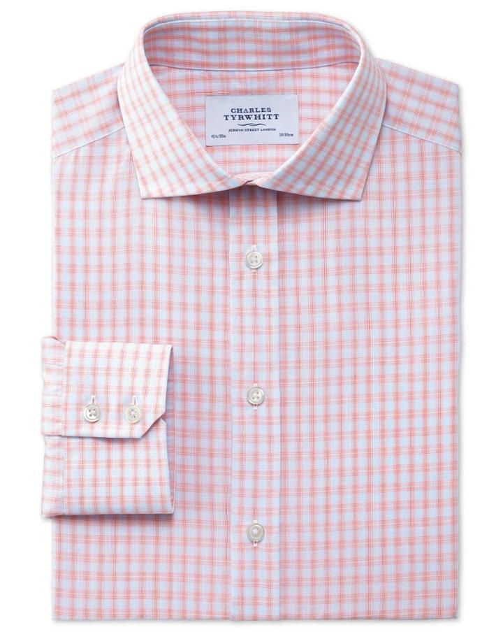 Charles Tyrwhitt Charles Tyrwhitt Slim Fit Cutaway Collar Egyptian Cotton Compact Check Orange Shirt