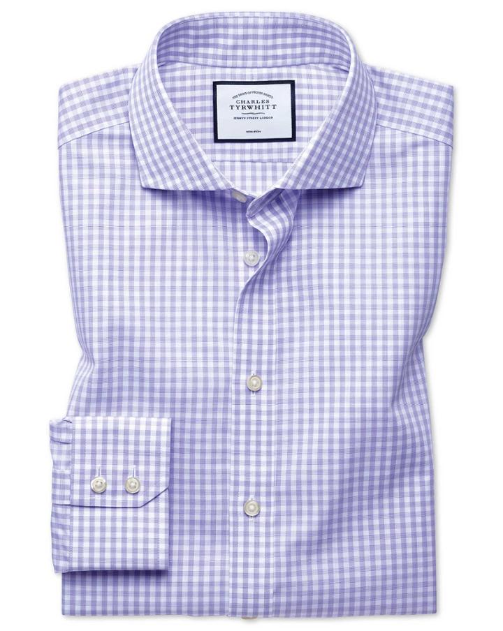  Classic Fit Non-iton Purple Check Tyrwhitt Cool Cotton Dress Shirt Single Cuff Size 15.5/33 By Charles Tyrwhitt