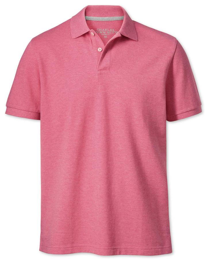 Charles Tyrwhitt Charles Tyrwhitt Dark Pink Pique Cotton Polo Size Large